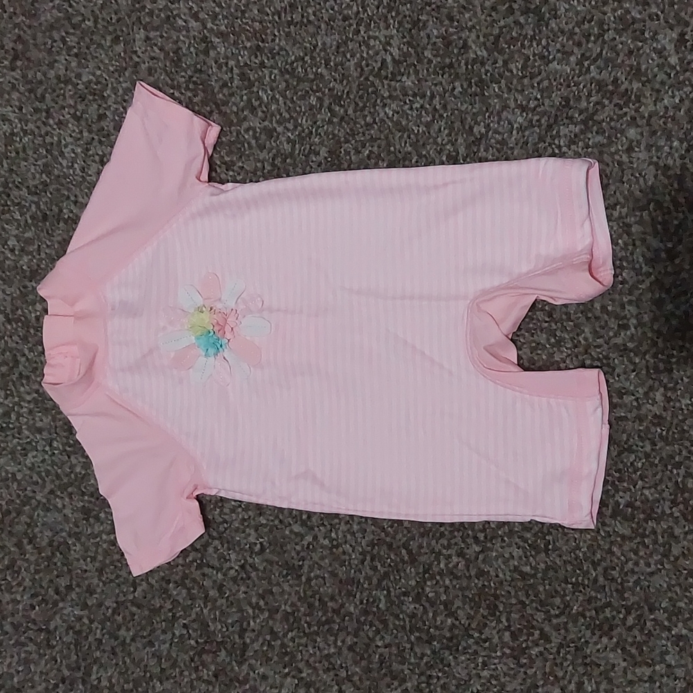 Pink and White Striped Rashguard Little Me Swimsuit